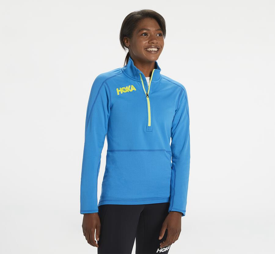 Hoka One One 1/2 Dragkedja Midlayer Top Dam - Blå - KVGOE-9617